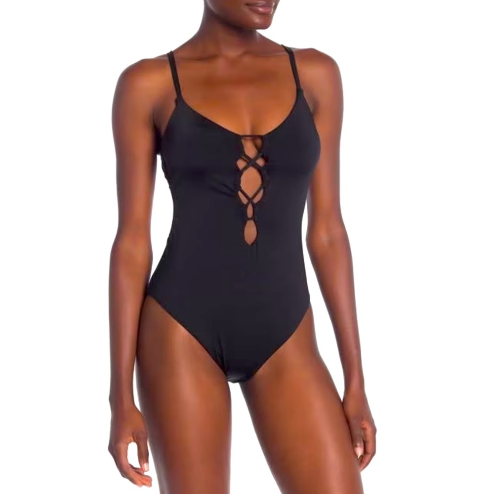 Lucky Brand Lace-Up Front One Piece Swimsuit